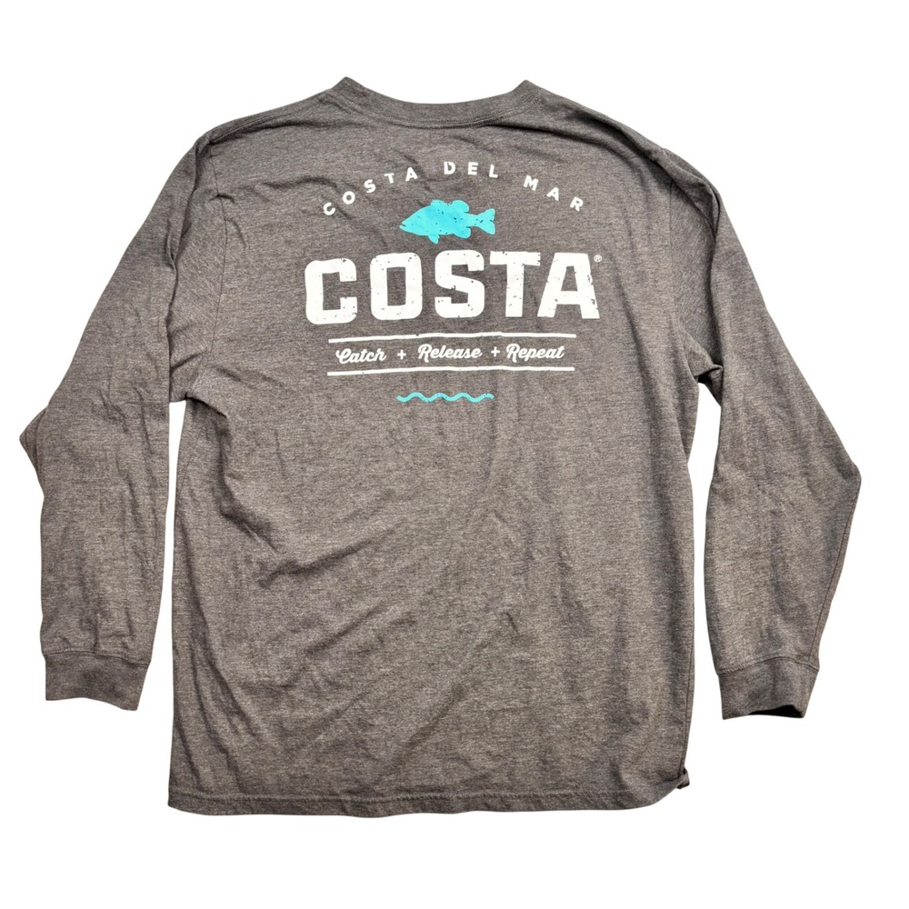Costa Del Mar Mens Long Sleeve Graphic T-Shirt Gray Catch Release Repeat Large